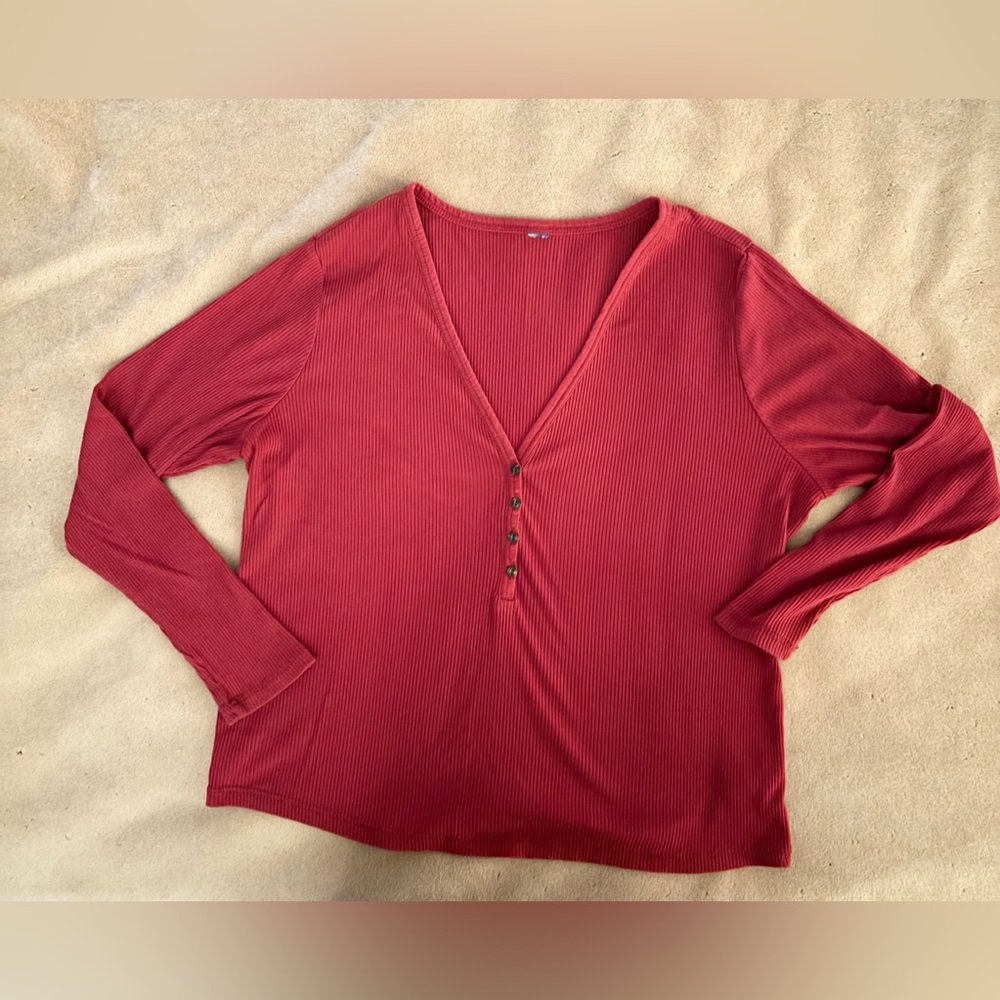 (2 for $30)2X Fitted Long-Sleeve Rib-Knit Henley Top